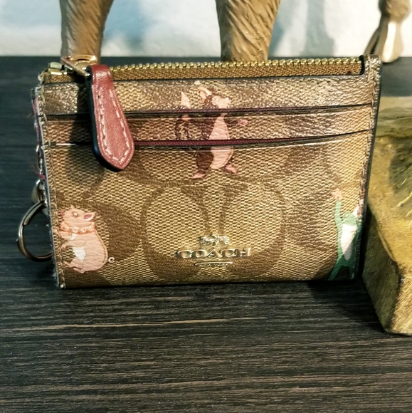 Coach Mini Skinny Card Holder Key Chain Party Animal Print - Picture 2 of 11
